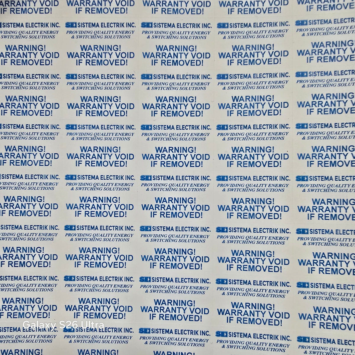 30mm(W) x 20mm (H) Destructible Warranty Sticker With Die-Cut with Custom Logo