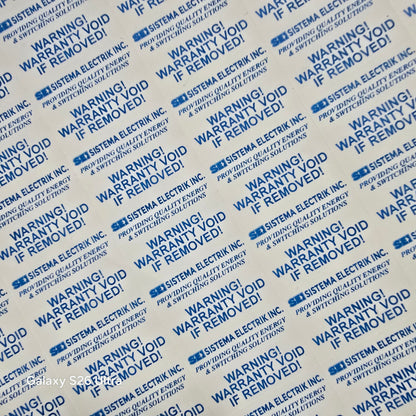 30mm(W) x 20mm (H) Destructible Warranty Sticker With Die-Cut with Custom Logo