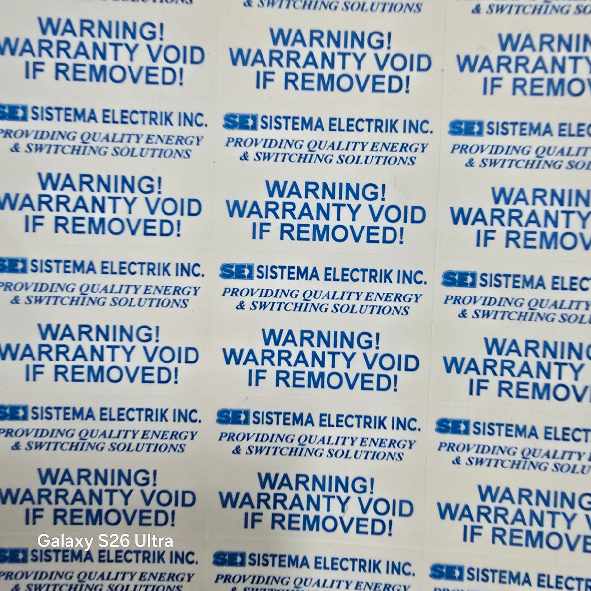 30mm(W) x 20mm (H) Destructible Warranty Sticker With Die-Cut with Custom Logo