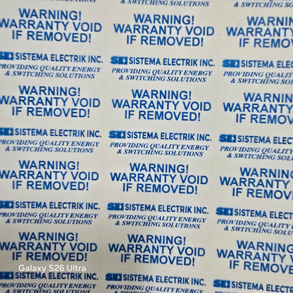 30mm(W) x 20mm (H) Destructible Warranty Sticker With Die-Cut with Custom Logo