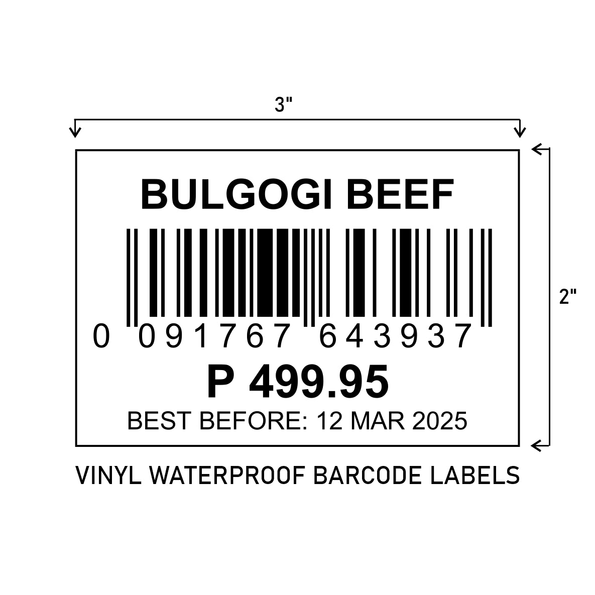 3" (W)  x 2" (H) Printed Vinyl Waterproof Barcode Labels
