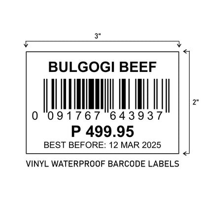 3" (W)  x 2" (H) Printed Vinyl Waterproof Barcode Labels
